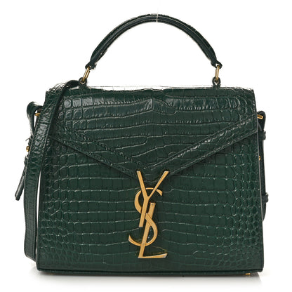 Saint Laurent Calfskin Crocodile Embossed Mini Classic Monogram Cassandra Top Handle Dark Mint 1 of 16