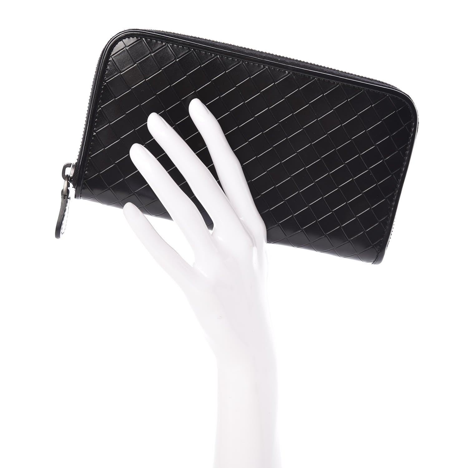 Bottega Veneta Intreccio Scolpito Spazzolato Zip Around Wallet Black 2 of 7