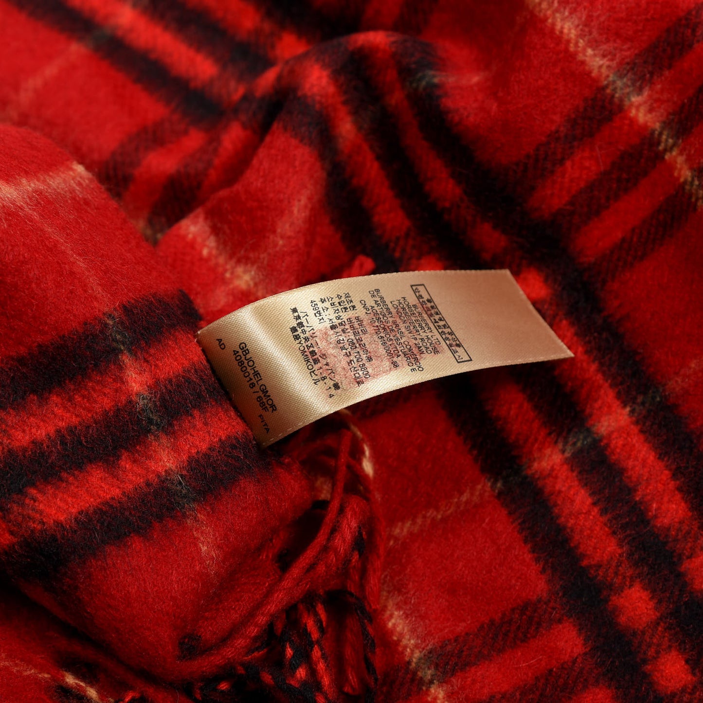 Cashmere Vintage Check Fringe Scarf Red