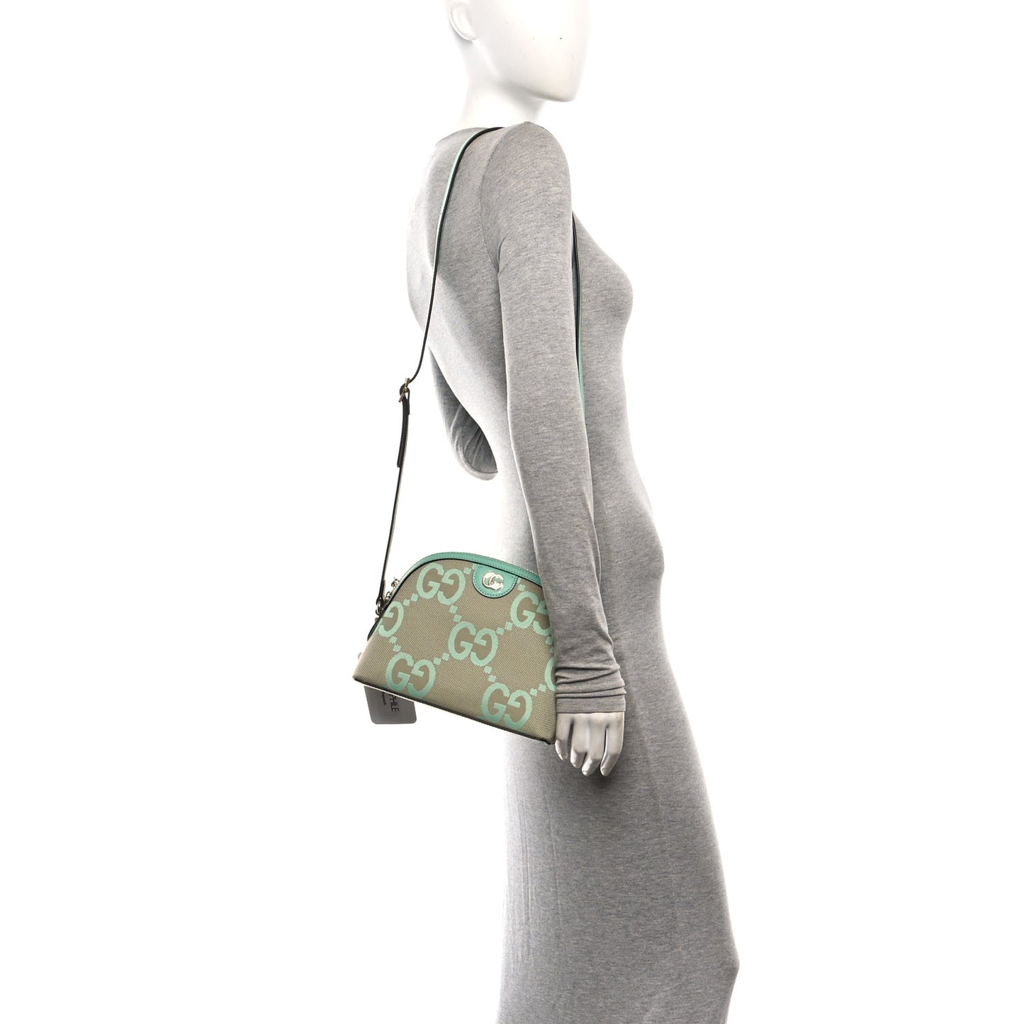 Monogram Jumbo GG Textured Dollar Calfskin Small Ophidia Dome Shoulder Bag Beige Pepperlight Mint