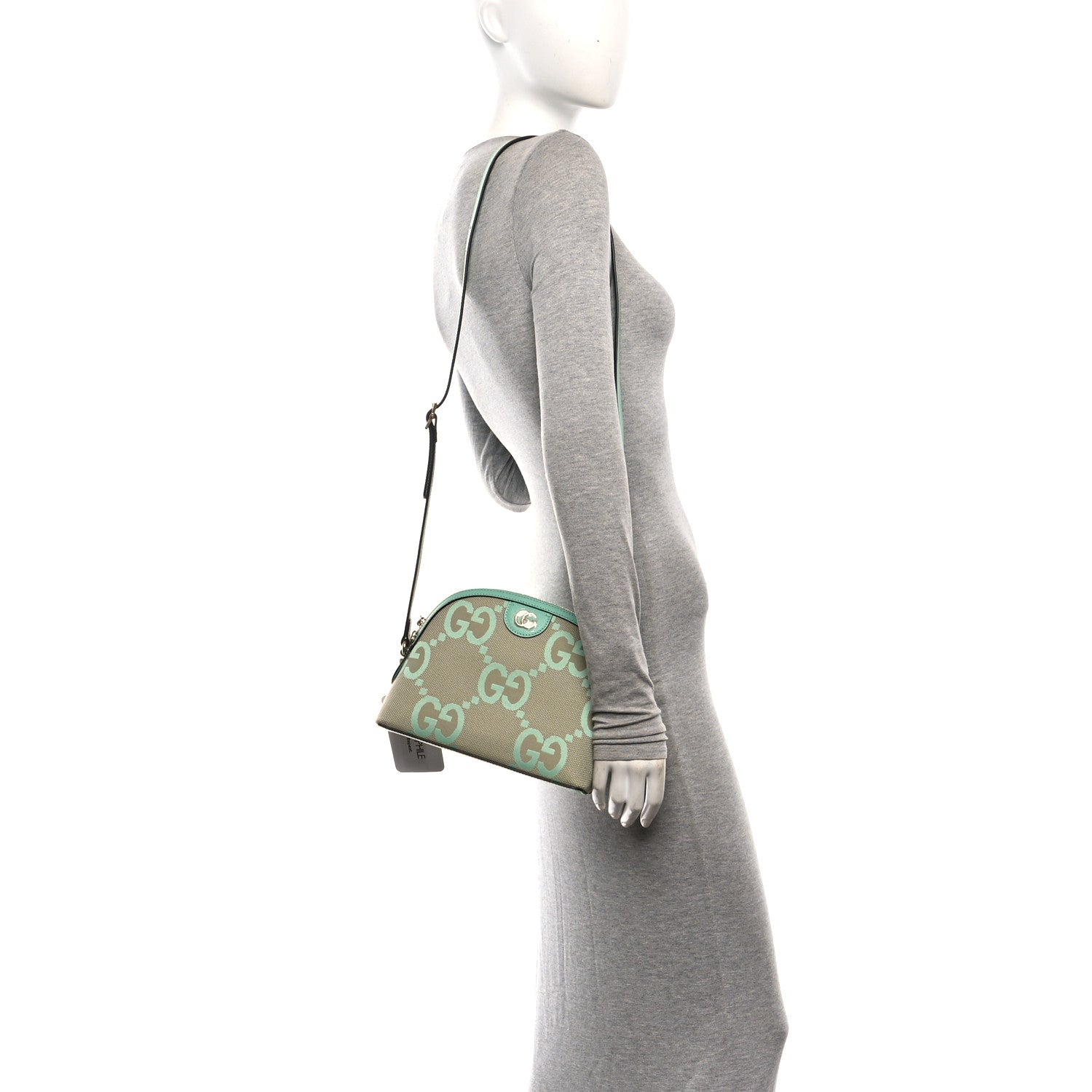Gucci Monogram Jumbo GG Textured Dollar Calfskin Small Ophidia Dome Shoulder Bag Beige Pepperlight Mint 2 of 10