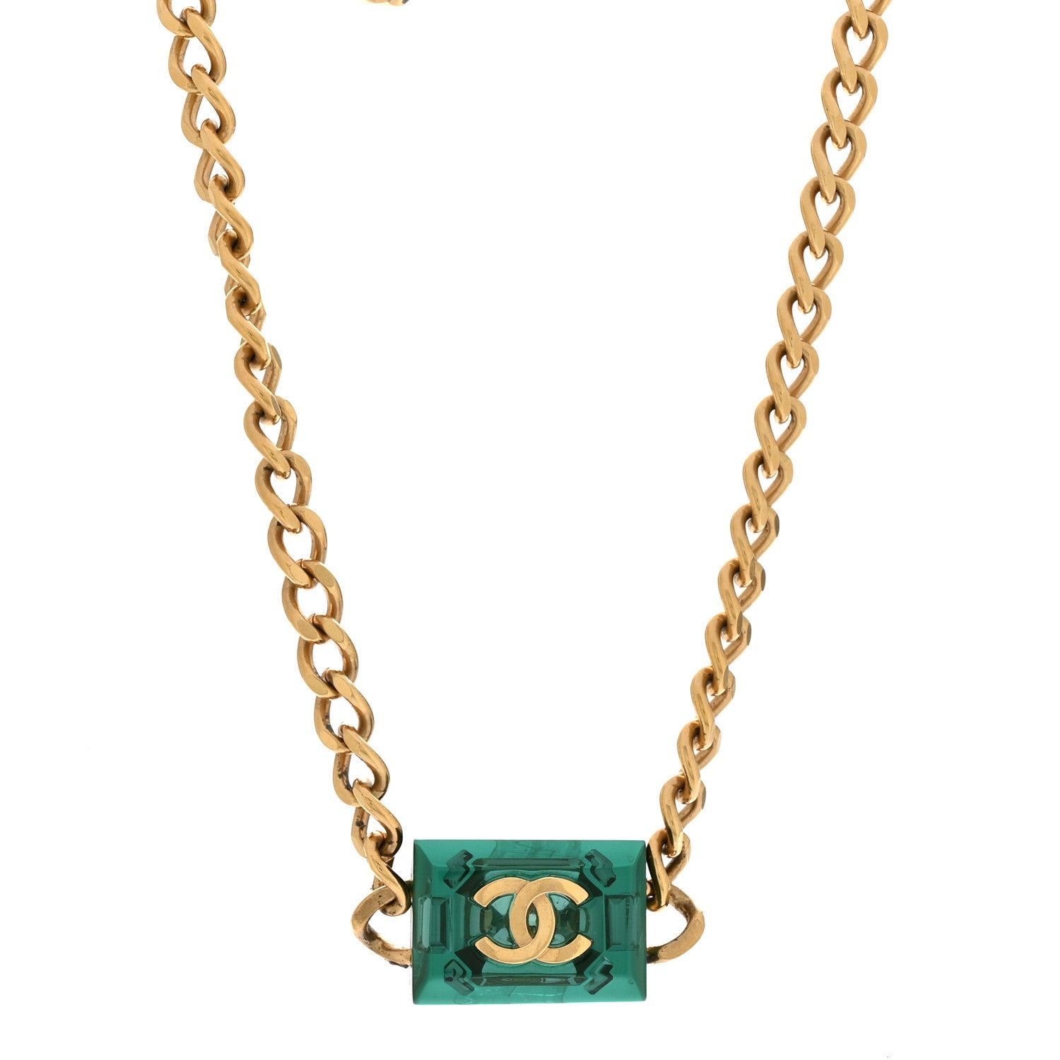 Chanel Metal Resin CC Square Choker Gold Green 1 of 5