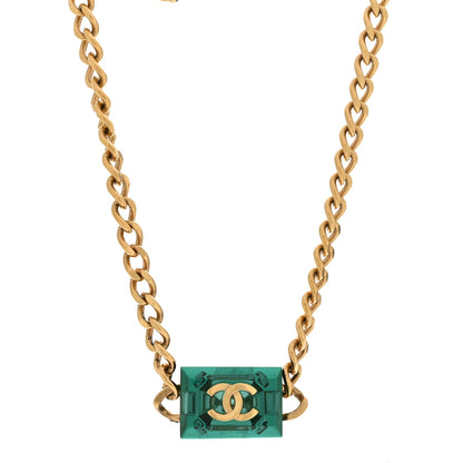 Chanel Metal Resin CC Square Choker Gold Green 1 of 5
