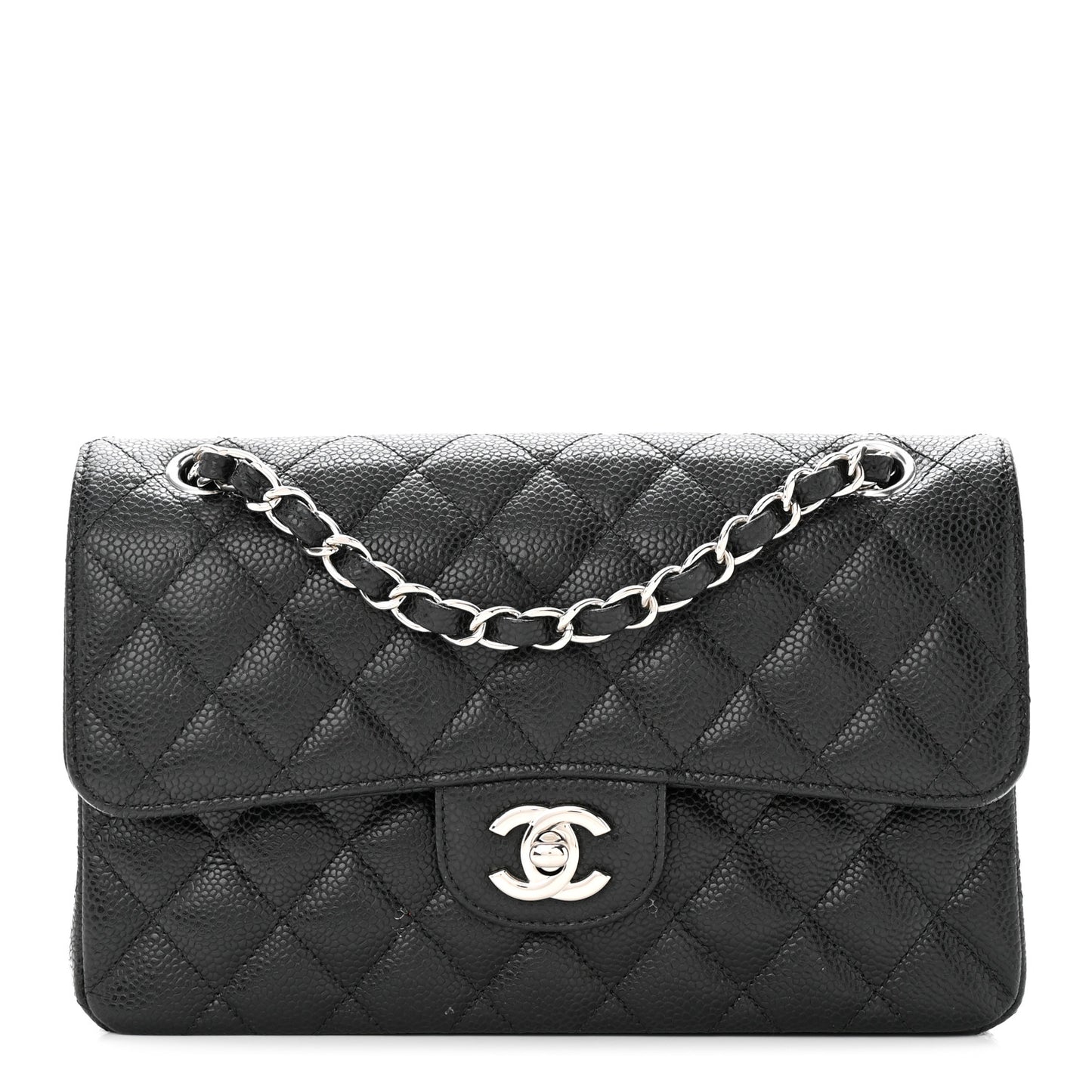 Caviar Quilted Small Double Flap Black