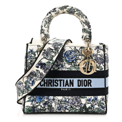 Christian Dior Canvas Embroidered Print Medium Lady D-Lite Blue Multicolor 1 of 11