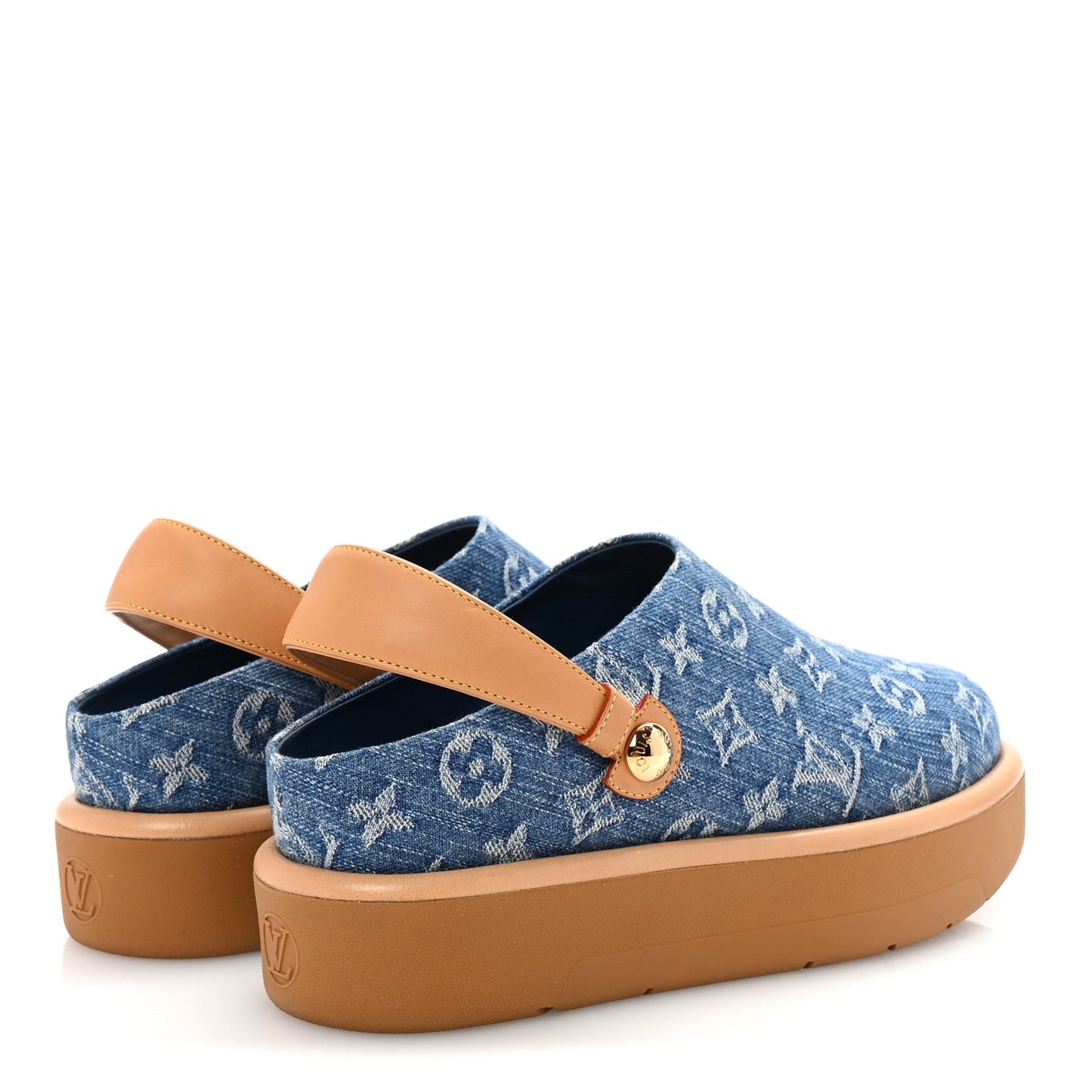 Monogram Denim Aspen Platform Clog Mules 41 Blue