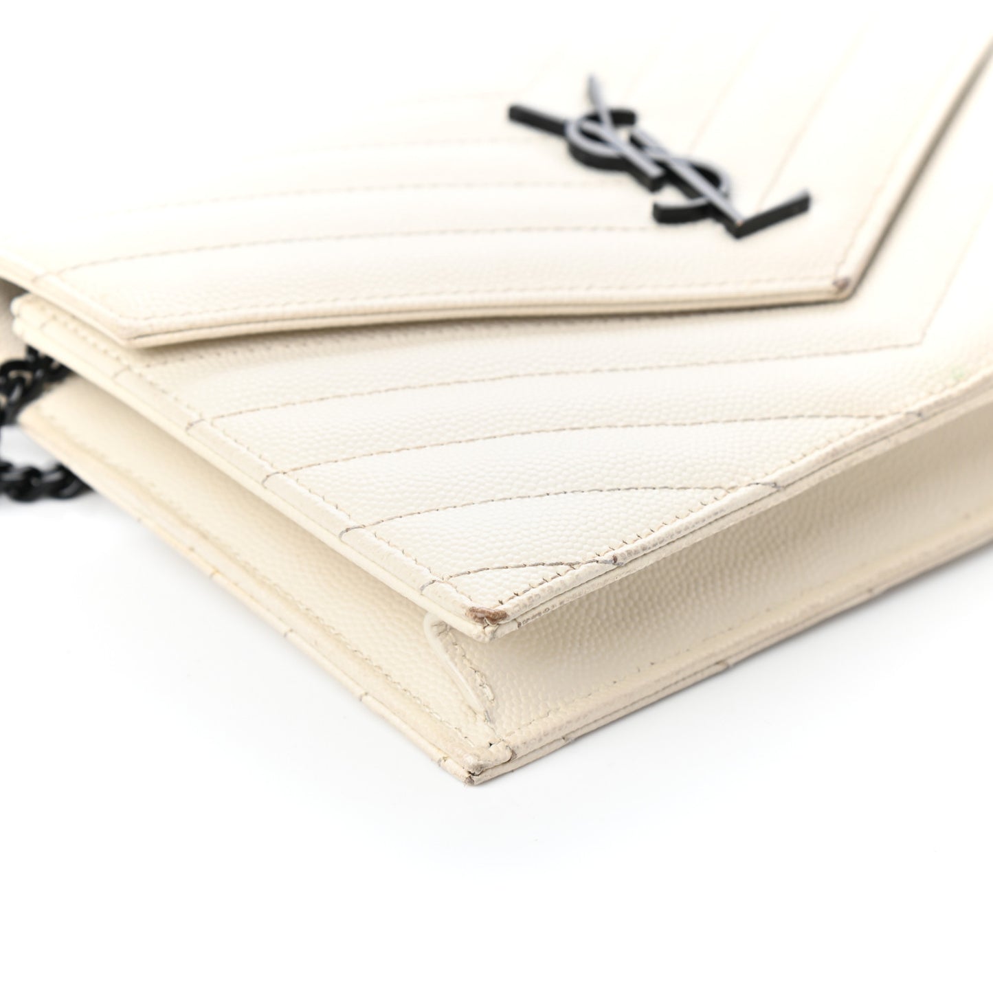 Grain De Poudre Matelasse Chevron Monogram Envelope Chain Wallet Dove White