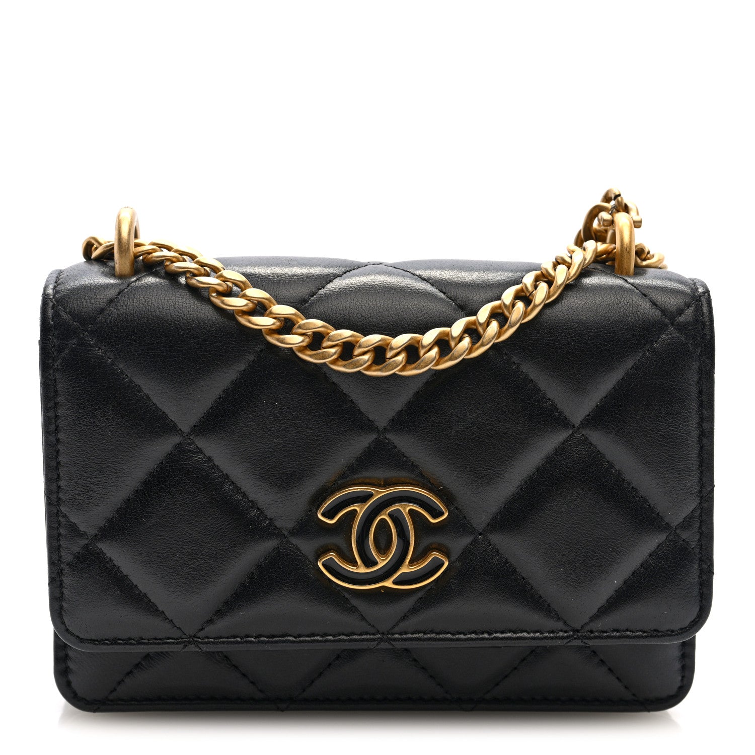 Chanel Lambskin Enamel Quilted Pending CC Clutch With Chain Black 1 of 10