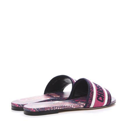 Christian Dior Canvas Embroidered Animals Dway Mules Slide Sandals 37 Deep Blue Fuchsia 4 of 9