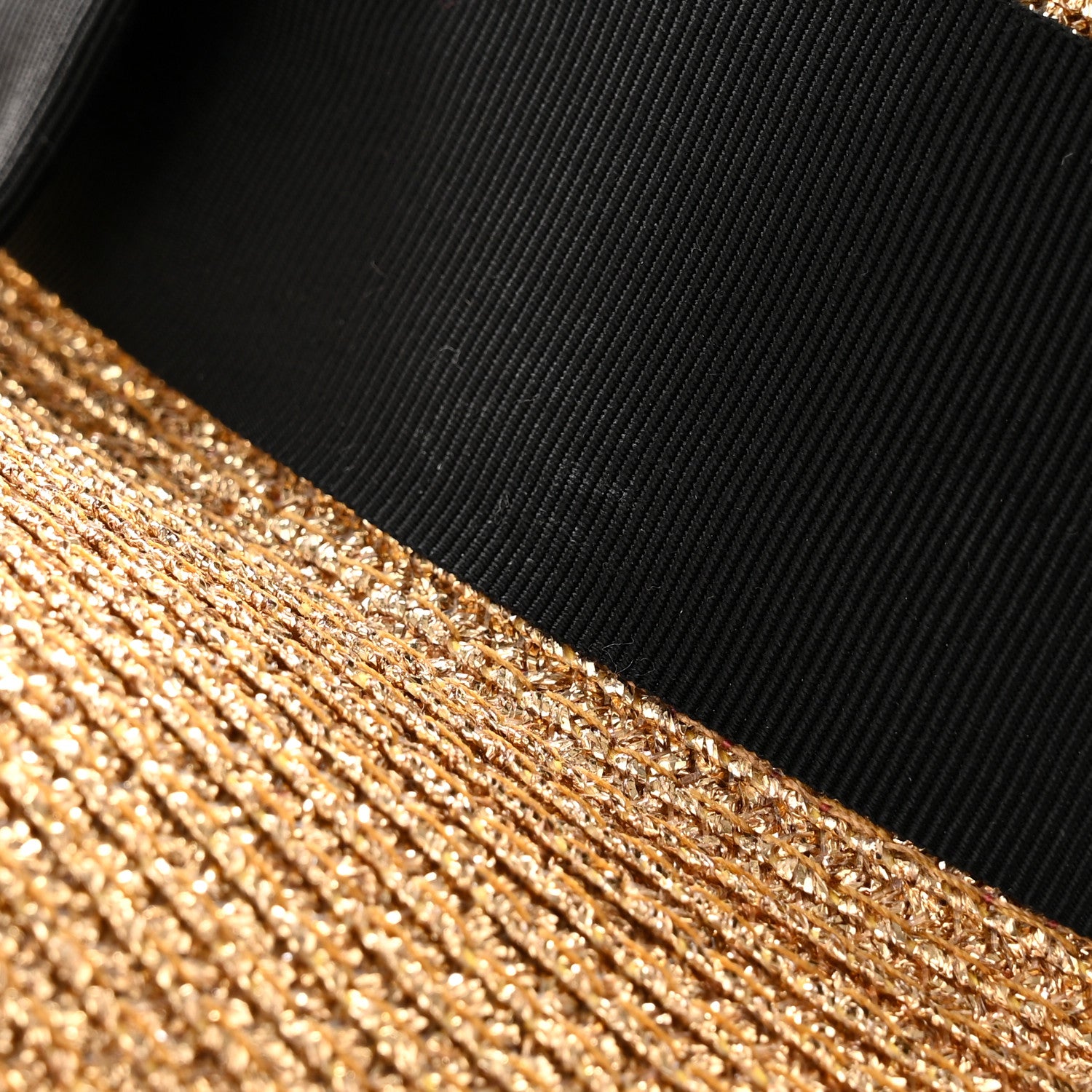 Gucci Glittered Straw Grosgrain Wide Brim Hat L Gold Black 14 of 15