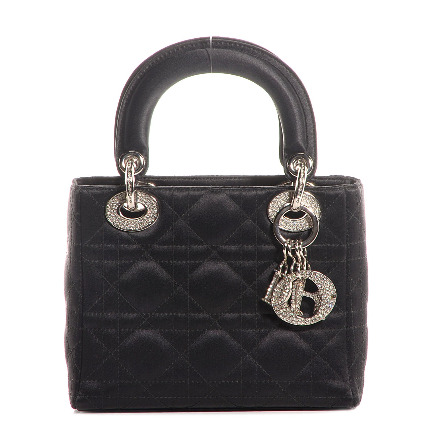 Christian Dior Satin Swarovski Crystal Cannage Mini Lady Dior Black 1 of 8