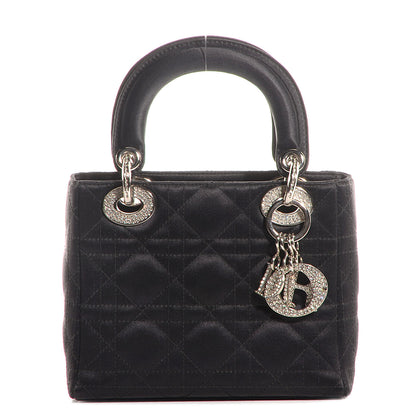 Christian Dior Satin Swarovski Crystal Cannage Mini Lady Dior Black 1 of 8