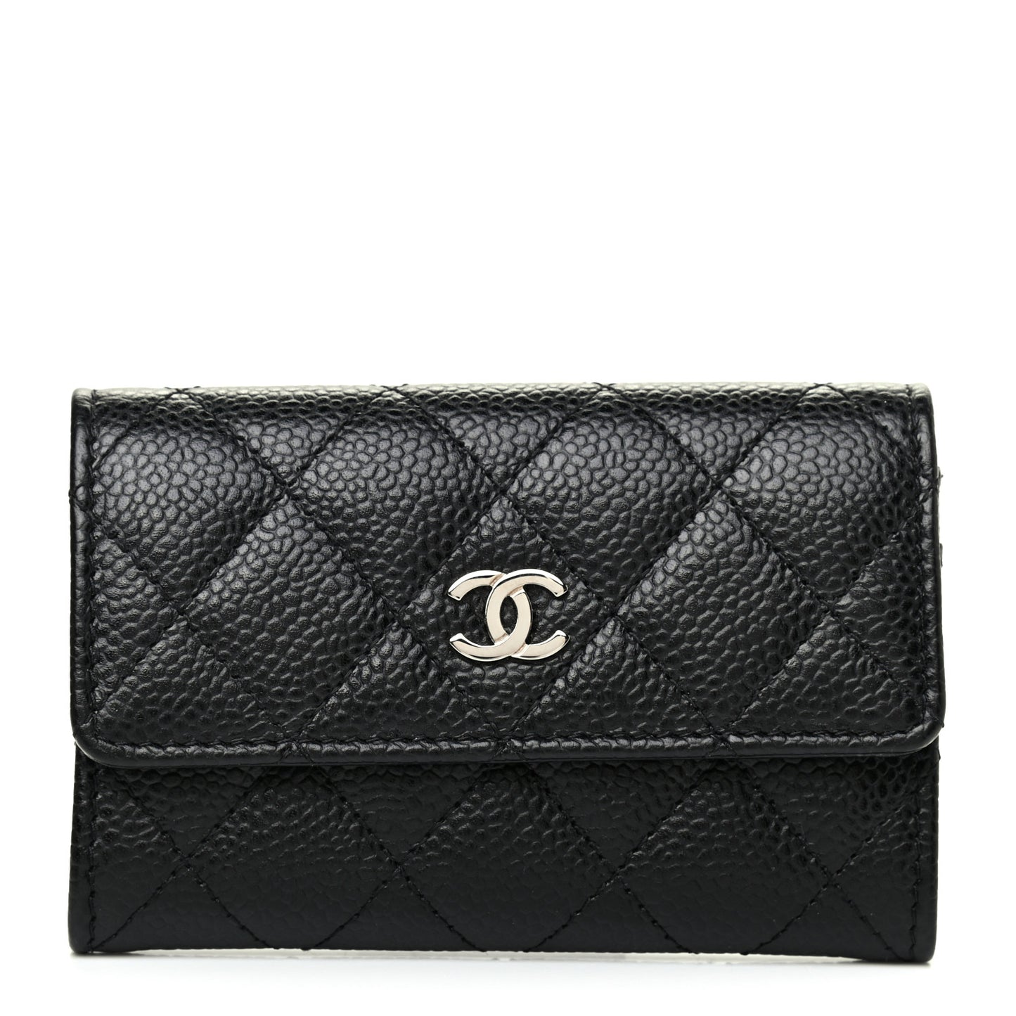 Caviar Quilted Flap Card Holder Black
