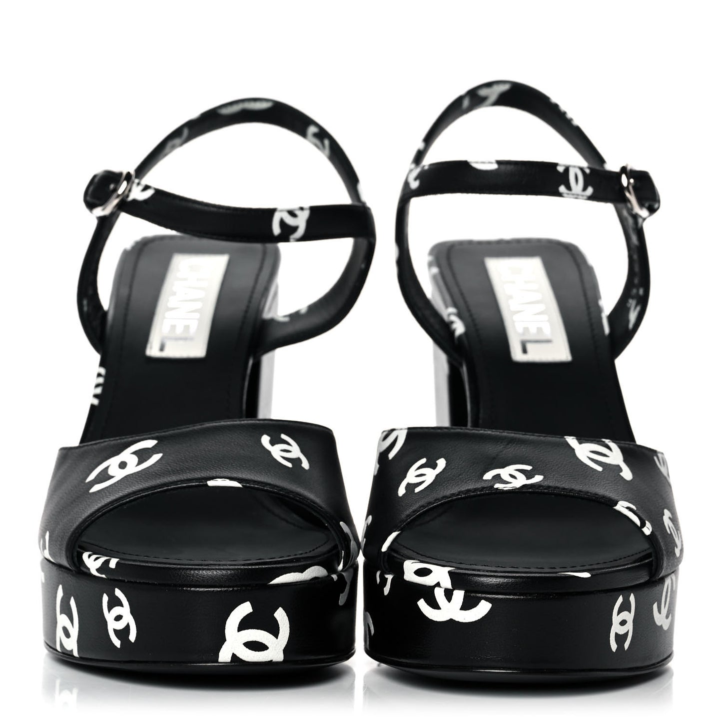 Printed Lambskin Coco Beach Platform Sandals 39 Black White