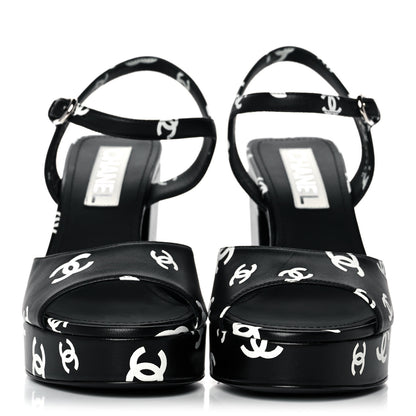 Chanel Printed Lambskin Coco Beach Platform Sandals 39 Black White 2 of 12