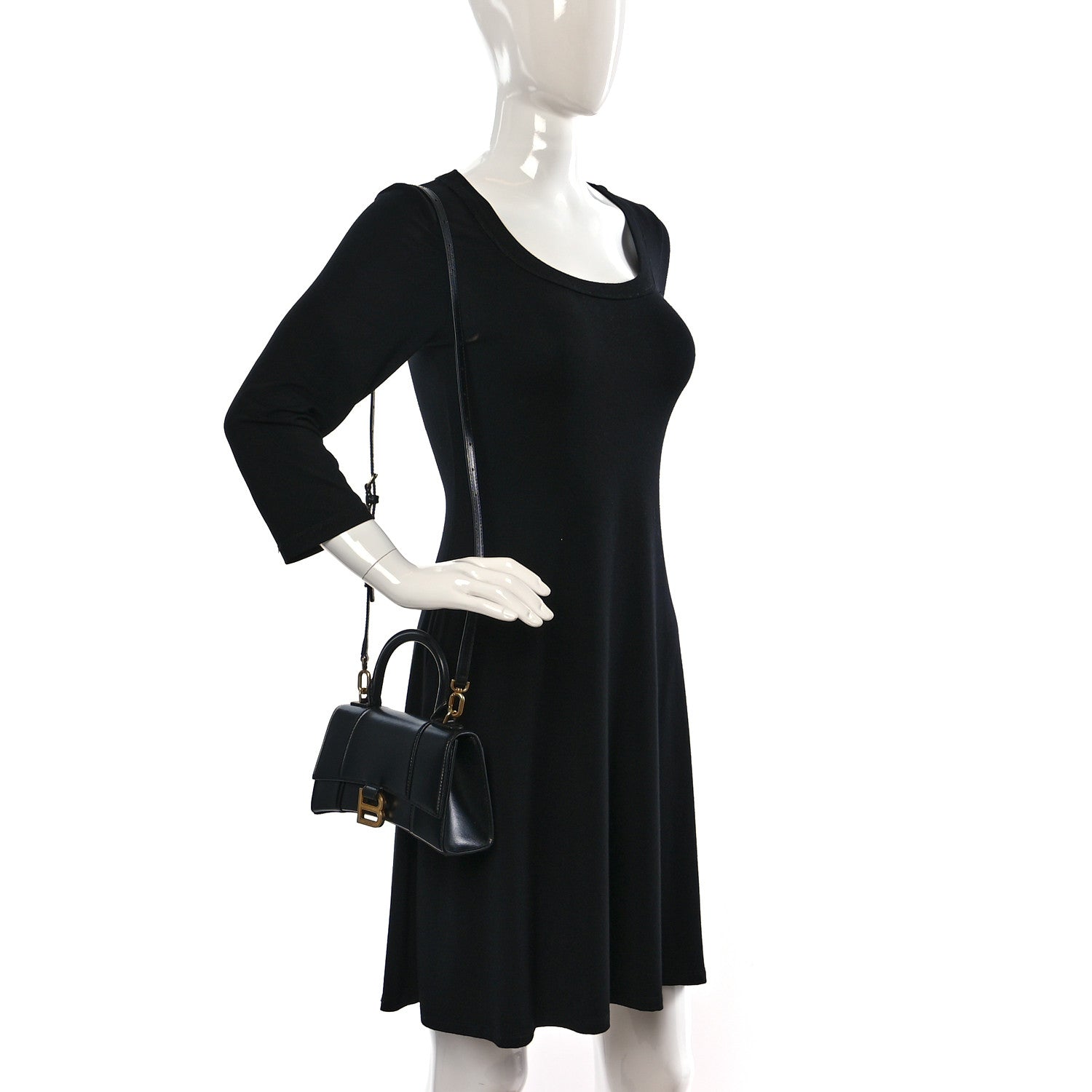 Balenciaga Shiny Box Calfskin Hourglass Top Handle Bag XS Black 2 of 12