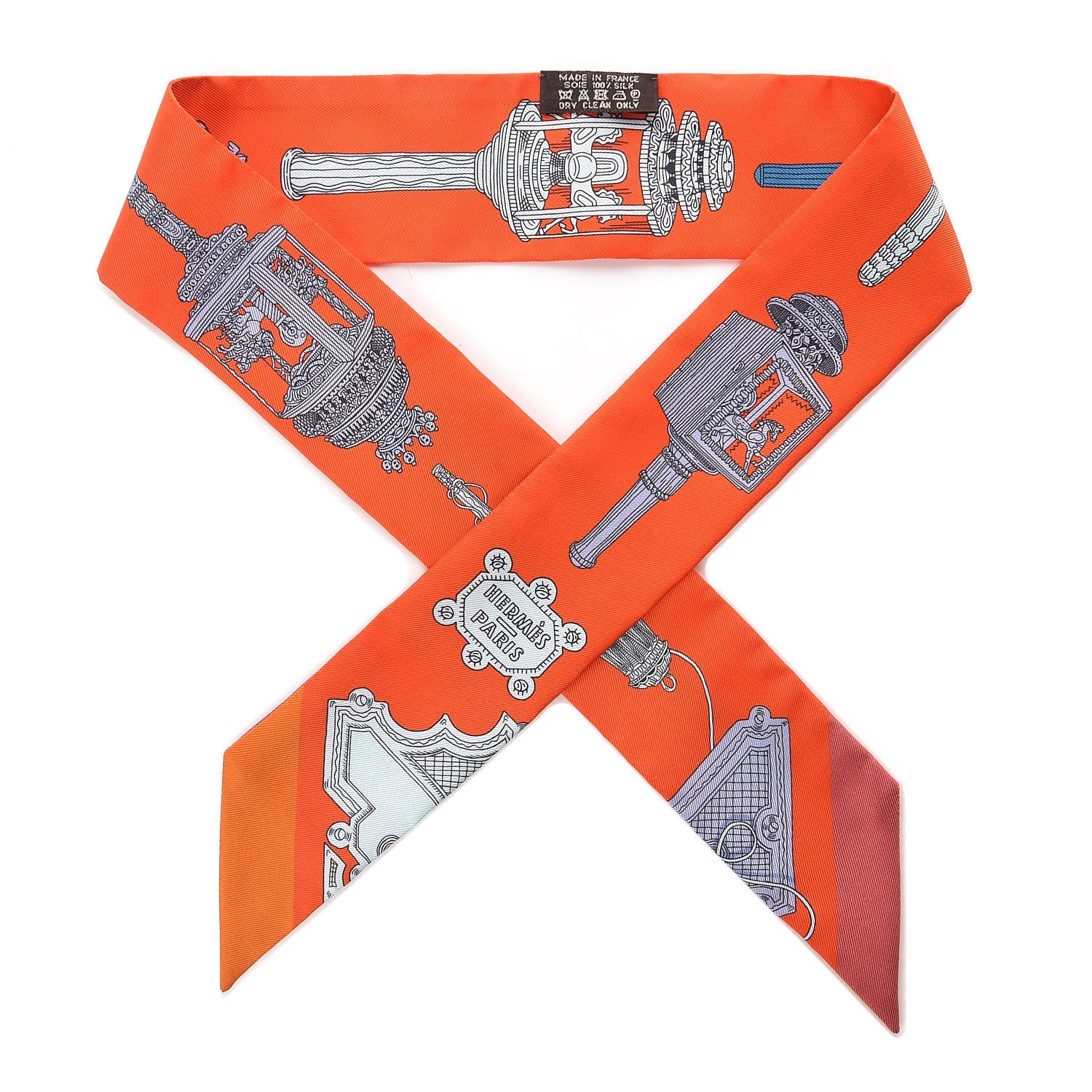 Hermes Silk Merveilleuses Lanternes Twilly Orange Cobalt Gris Bleuete 1 of 6