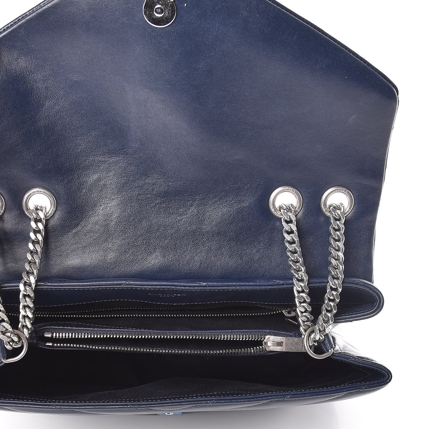 Calfskin Y Quilted Monogram Medium Loulou Chain Satchel Denim Blue
