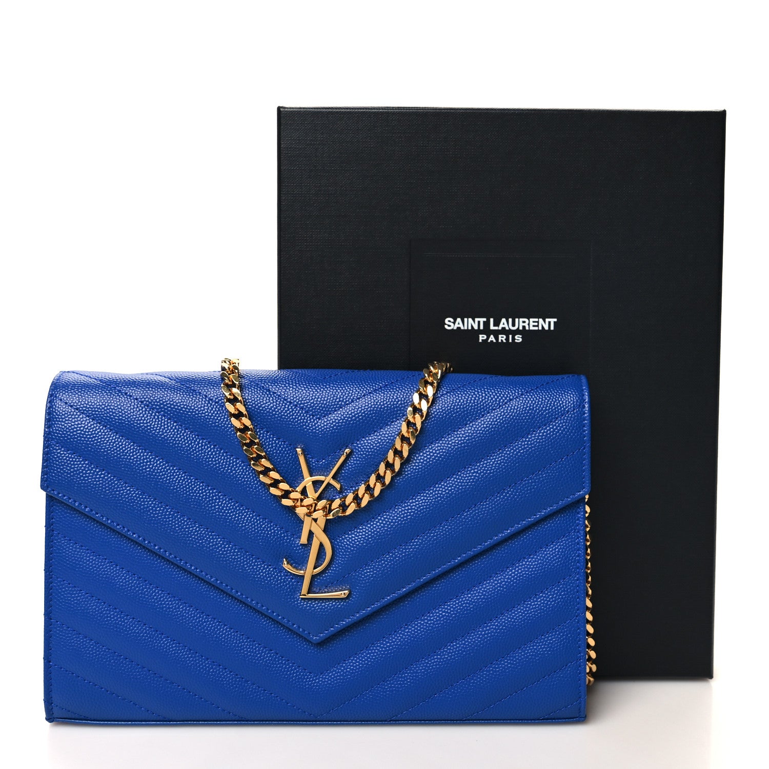 Saint Laurent Grain De Poudre Matelasse Chevron Monogram Chain Wallet Blue Majorelle 12 of 12