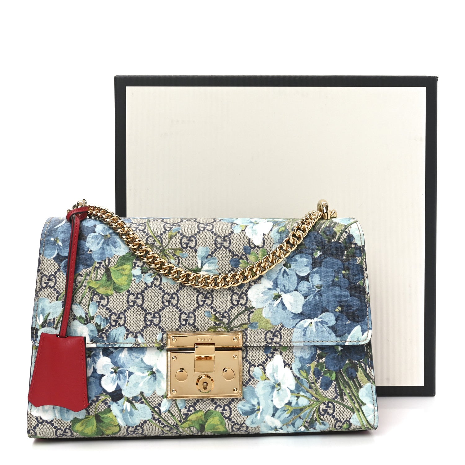Gucci GG Supreme Monogram Blooms Medium Padlock Shoulder Bag Beige Blue Navy Hibiscus Red 11 of 11