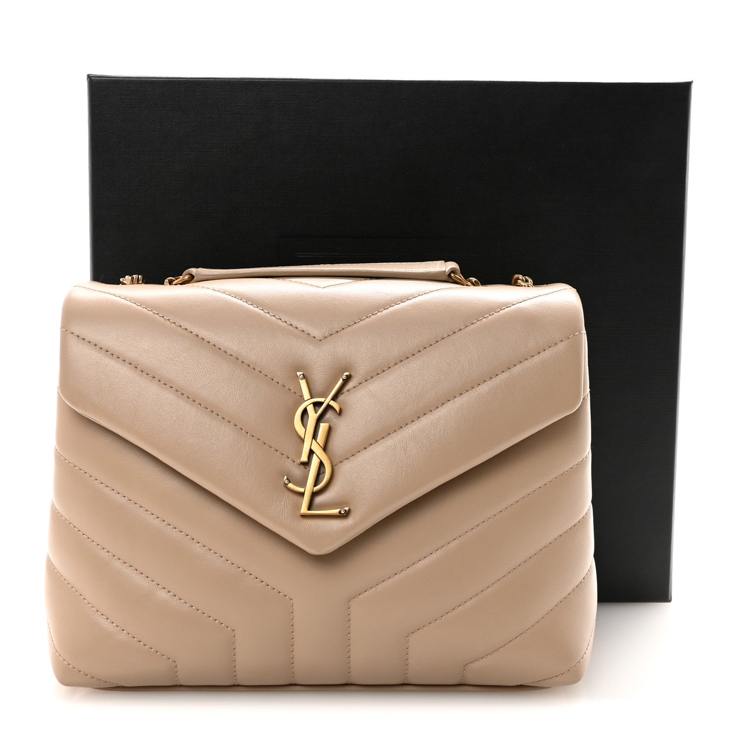 Saint Laurent Calfskin Y Quilted Monogram Small Loulou Chain Satchel Dark Beige 10 of 10