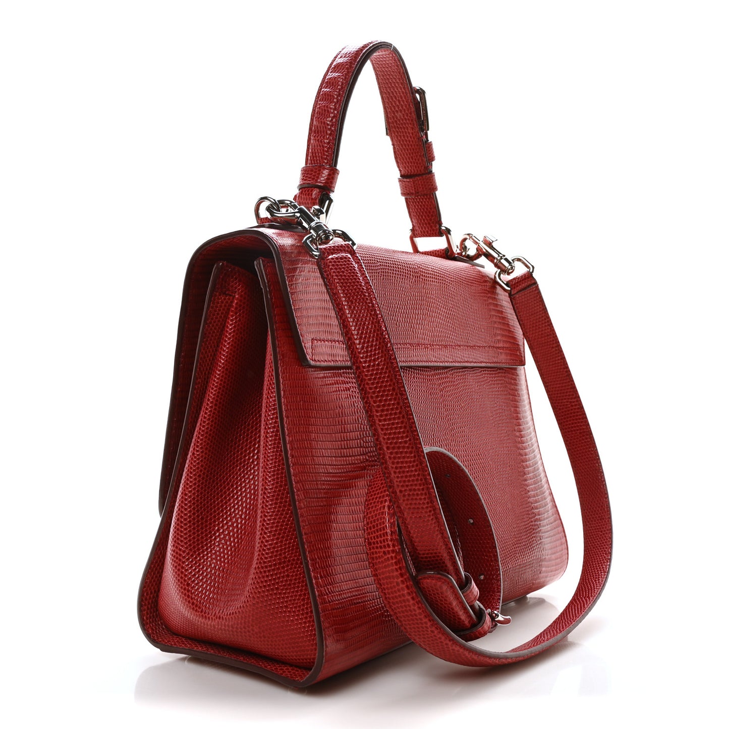 Lizard Calfskin Embossed Medium Monica Top Handle Bag Rosso Scuro