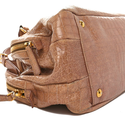 Miu Miu Calfskin Crocodile Embossed Shoulder Bag Beige 8 of 10
