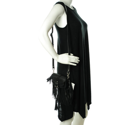 Saint Laurent Calfskin Mini Curved Fringe Saddle Bag Black 2 of 6