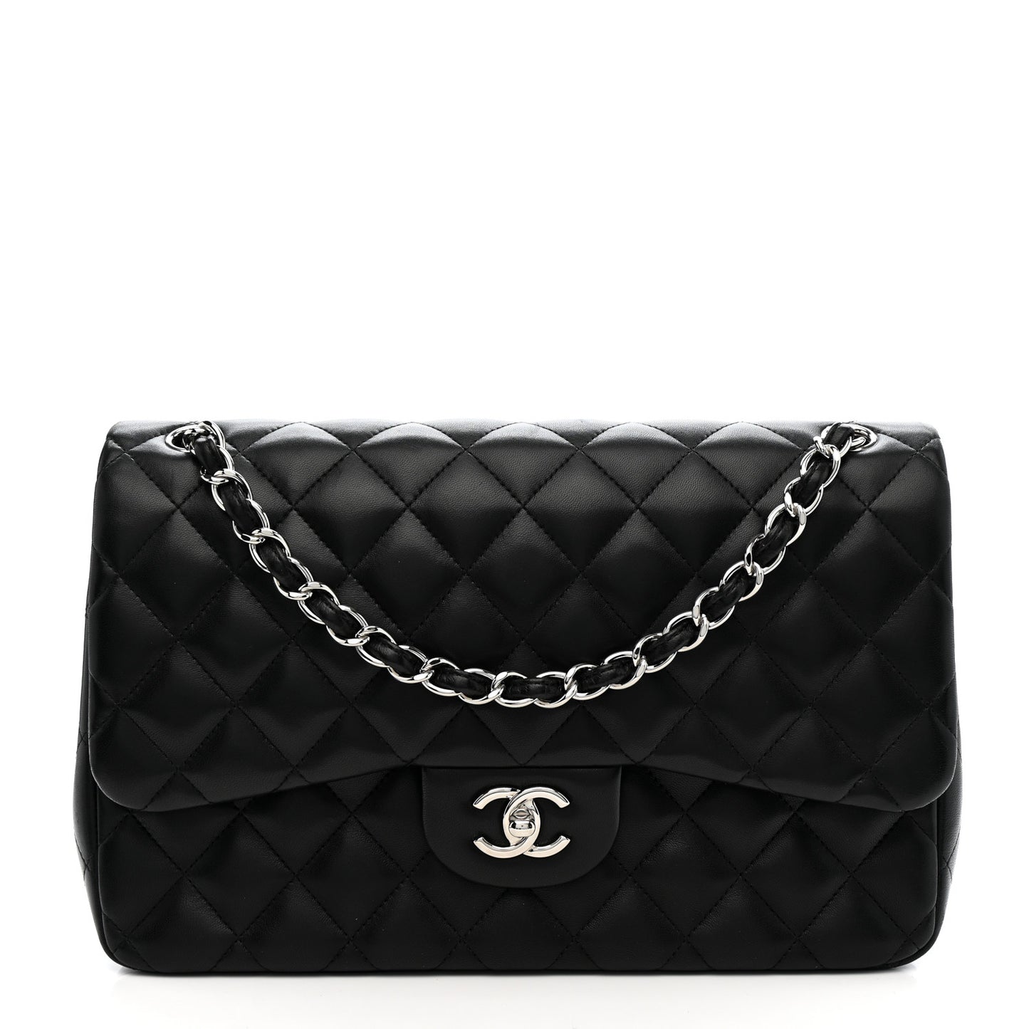 Lambskin Quilted Jumbo Double Flap Black