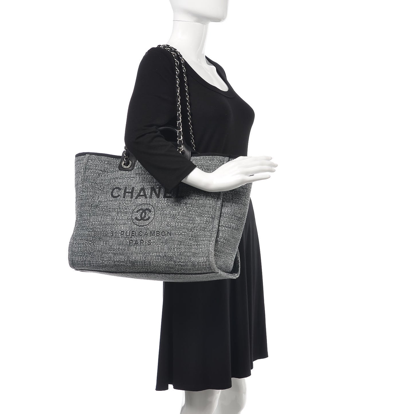 Woven Straw Raffia Large Deauville Tote Charcoal
