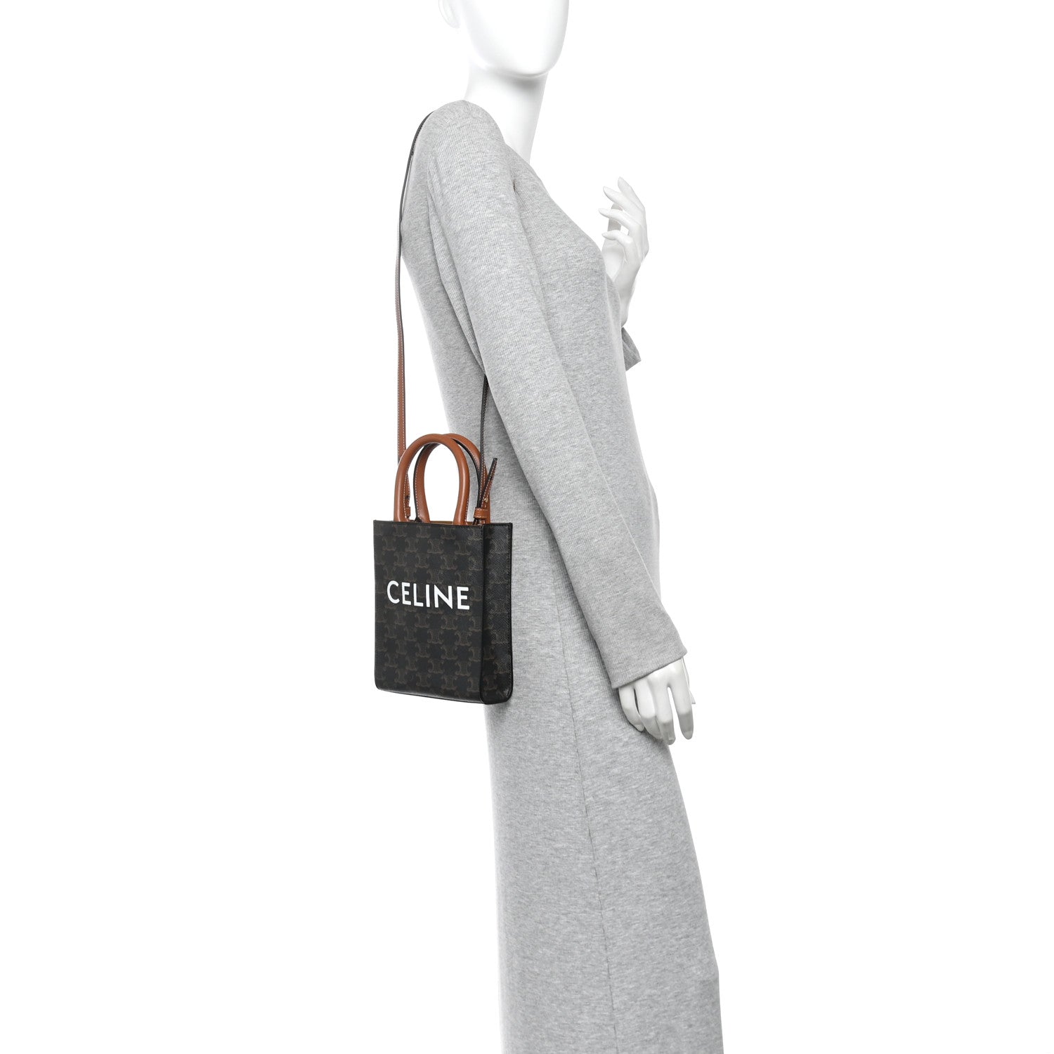 Celine Triomphe Canvas Calfskin Mini Vertical Cabas Tan 2 of 9