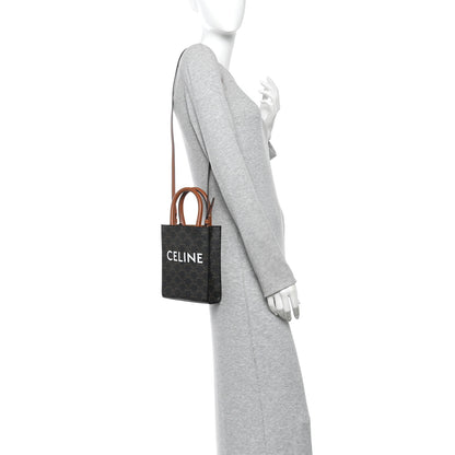 Celine Triomphe Canvas Calfskin Mini Vertical Cabas Tan 2 of 9