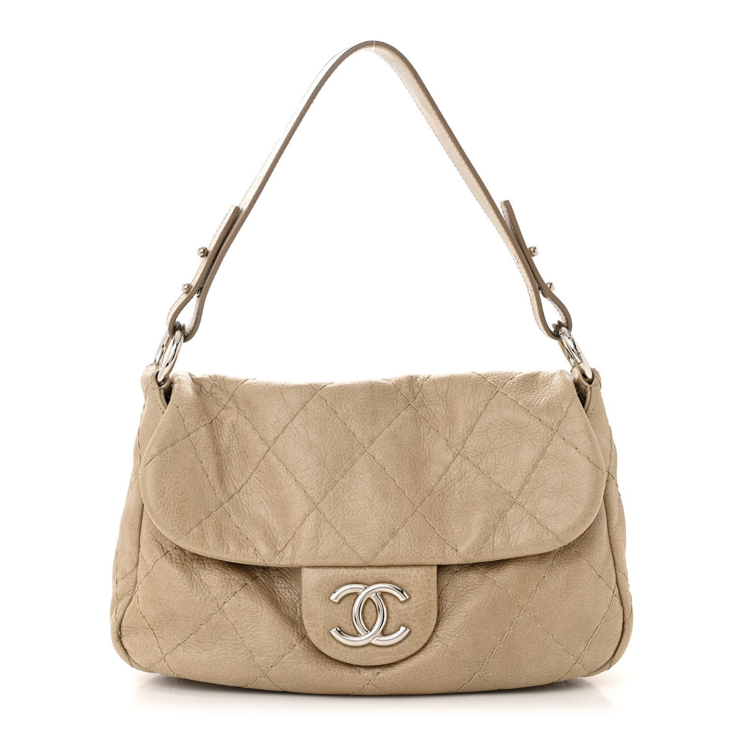 Glazed Calfskin Stitched On The Road Flap Dark Beige