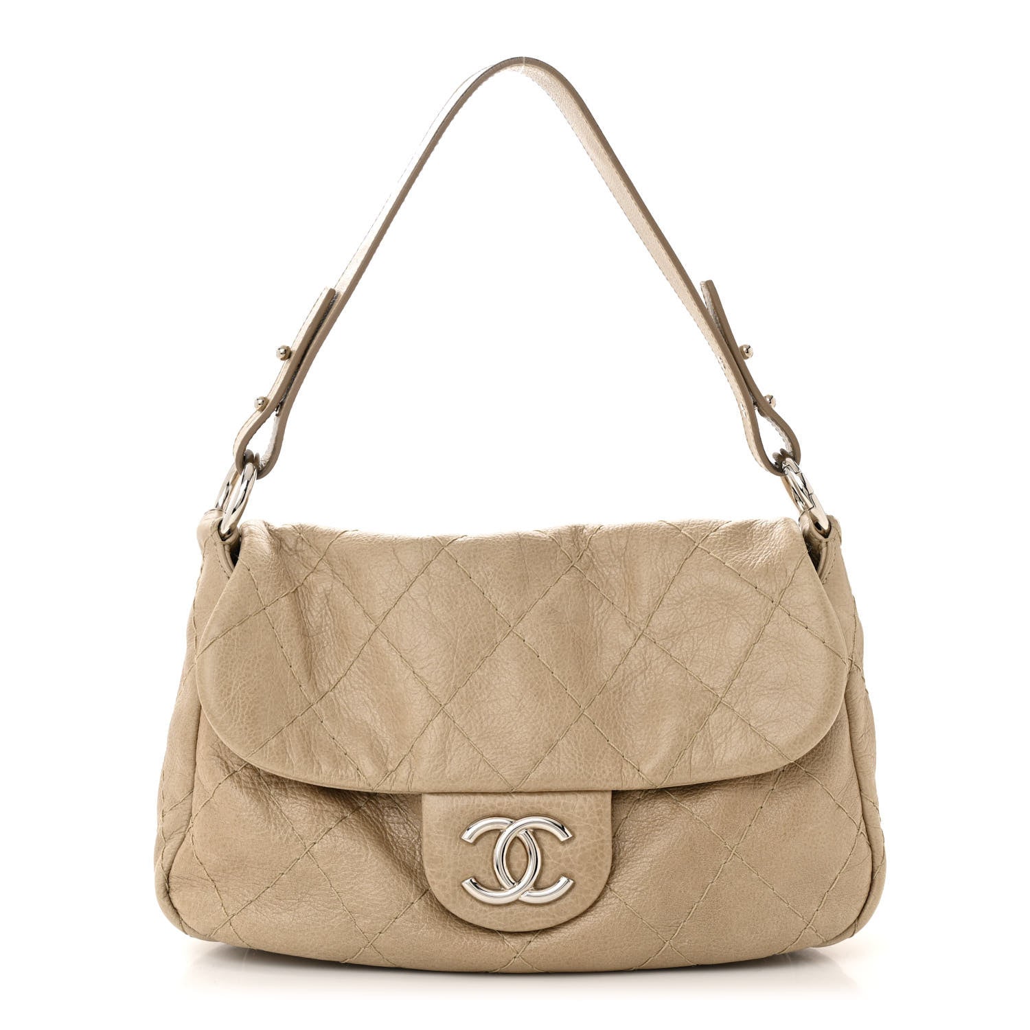Chanel Glazed Calfskin Stitched On The Road Flap Dark Beige 1 of 10