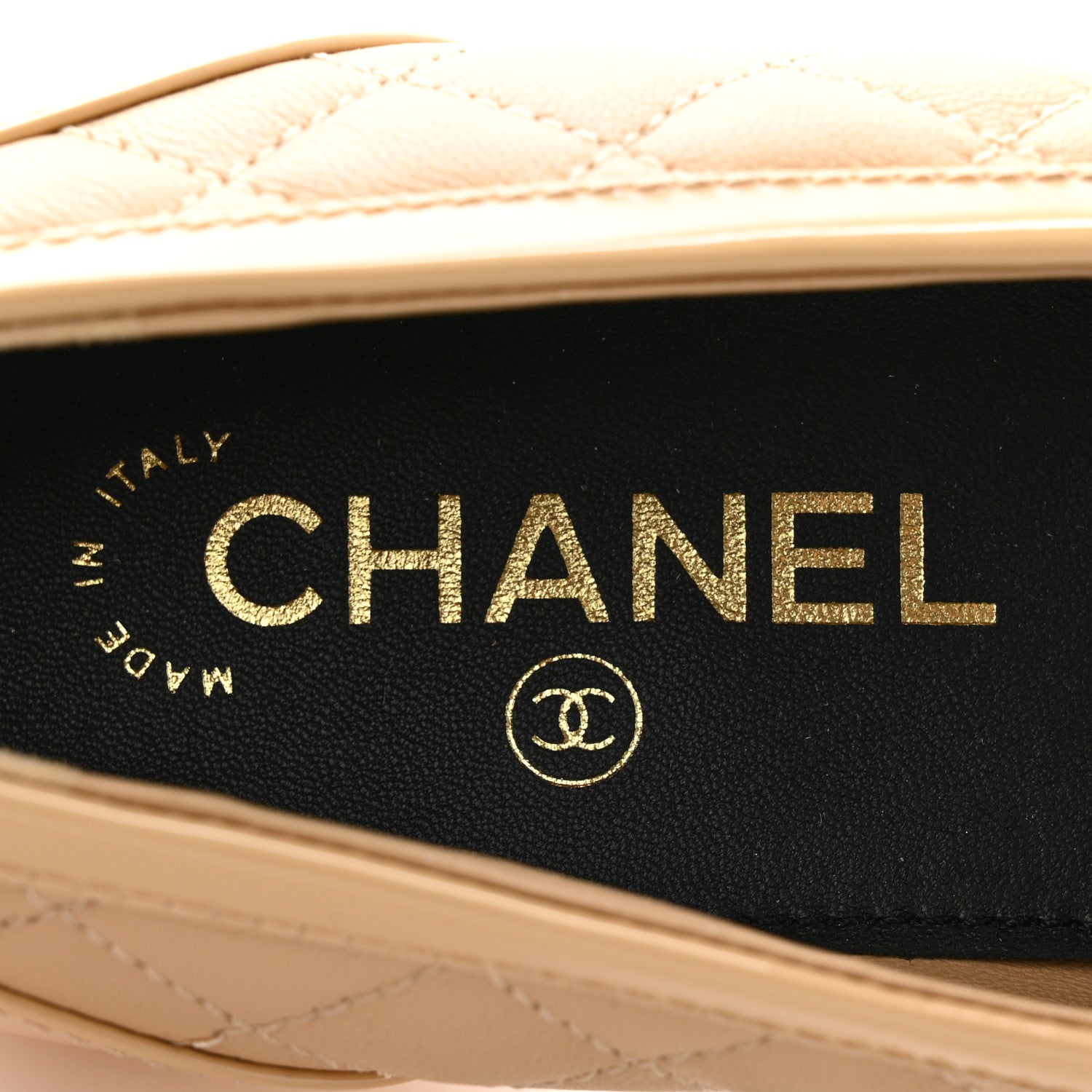 Chanel Lambskin Patent Quilted Womens CC Loafers 38.5 Beige 7 of 8
