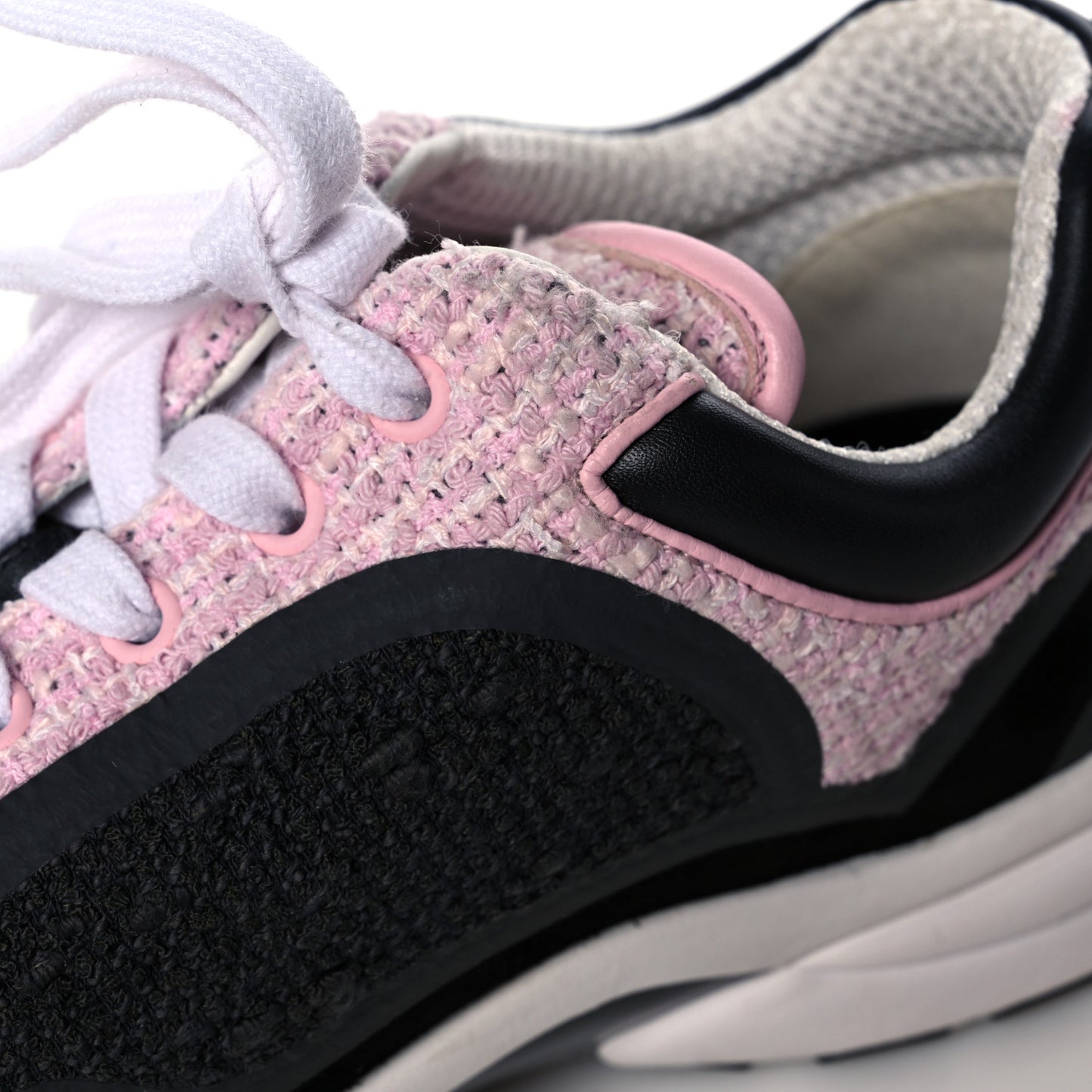 Tweed Suede Calfskin CC Sneakers 39.5 Gray Pink