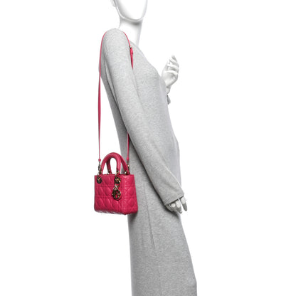 Christian Dior Lambskin Cannage Mini Lady Dior Pink 2 of 14