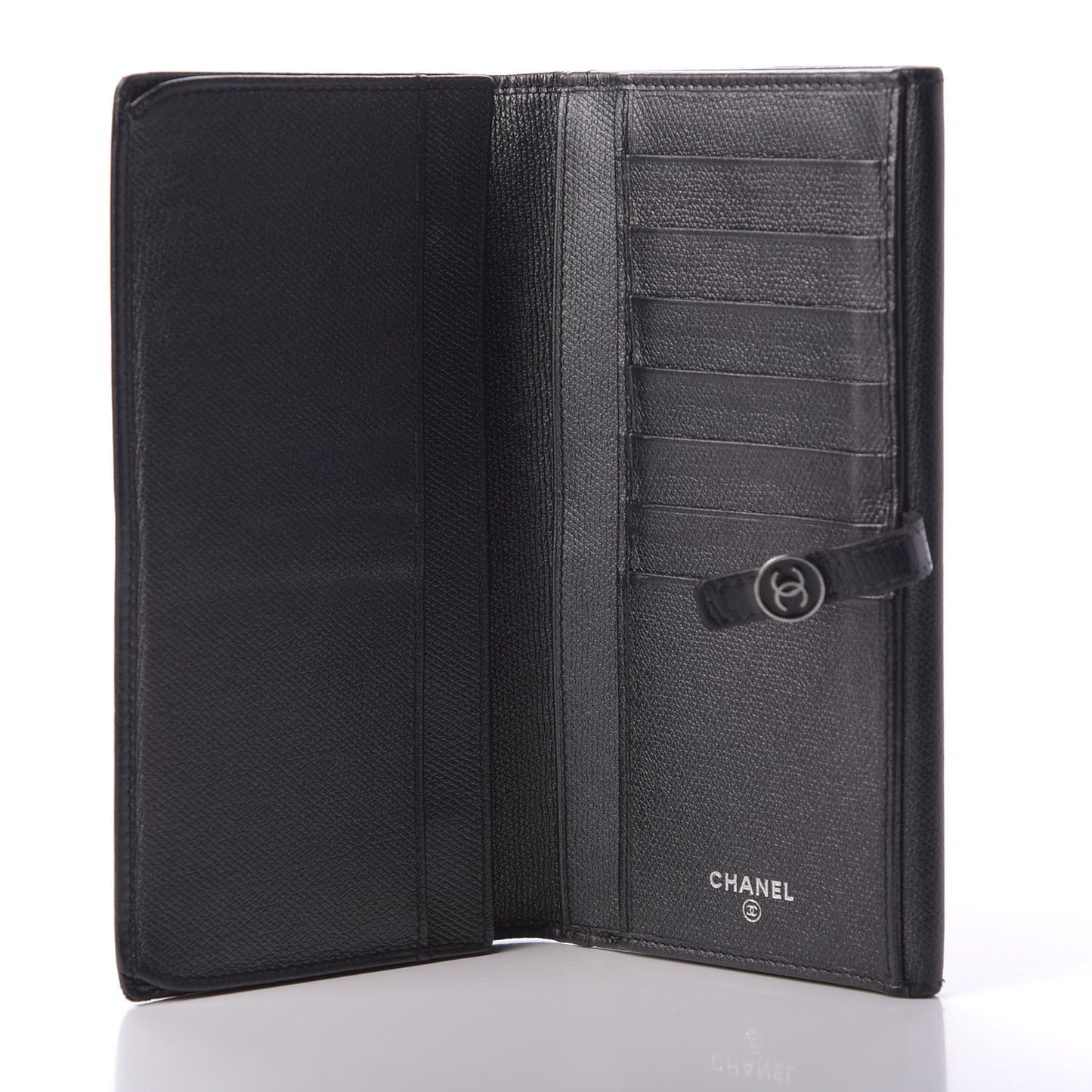 Grained Calfskin CC Button Long Wallet Black