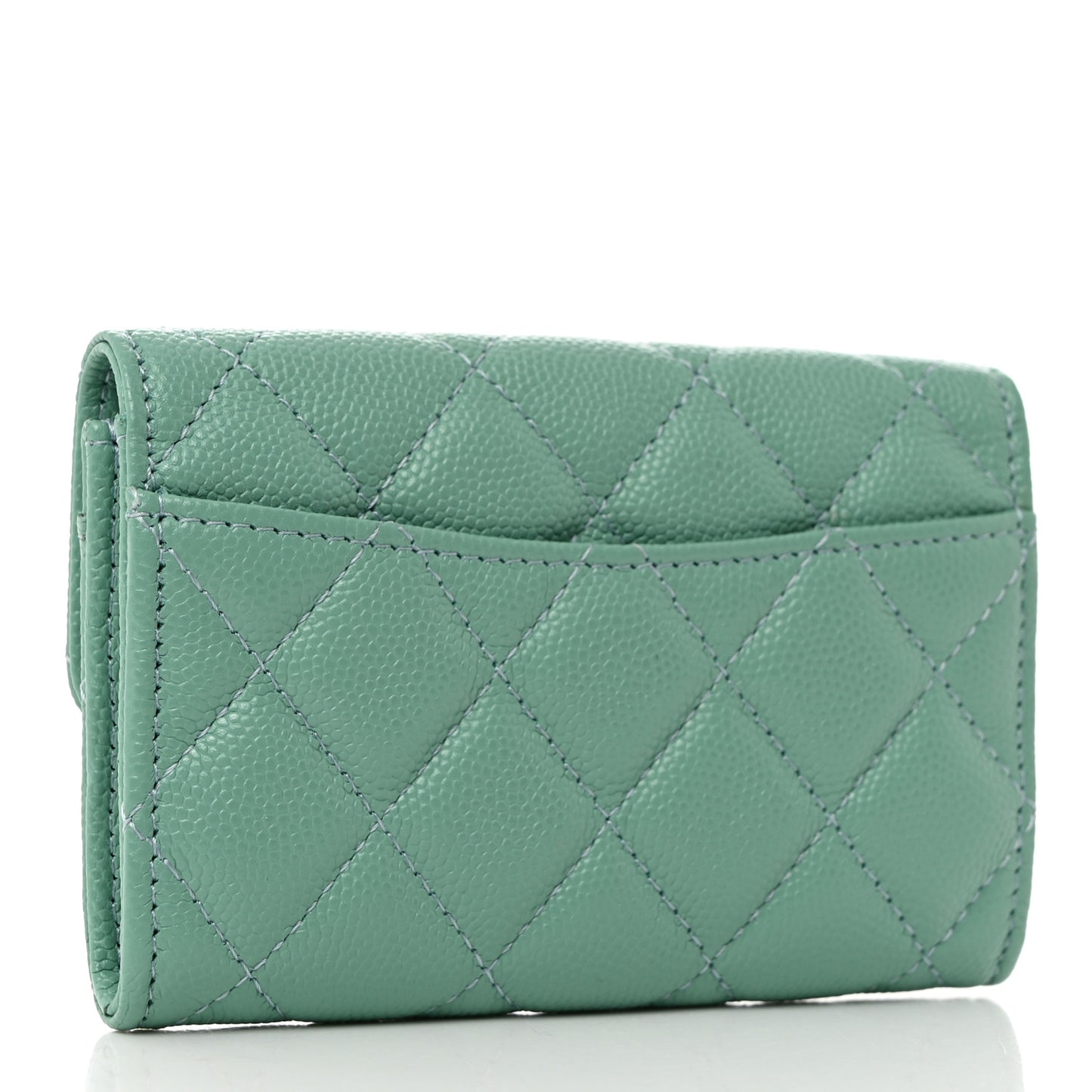 Caviar Quilted Flap Card Holder Wallet Light Green