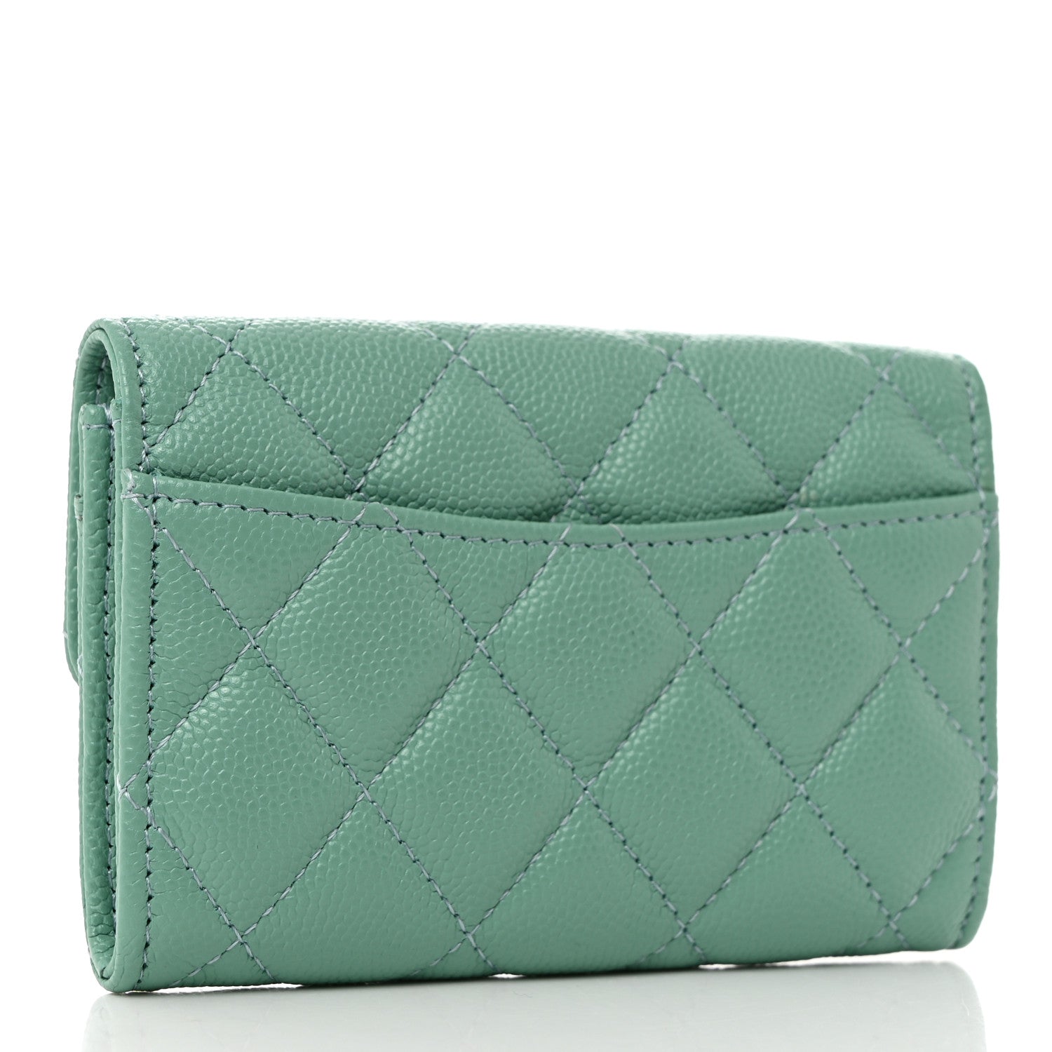 Chanel Caviar Quilted Flap Card Holder Wallet Light Green 3 of 8