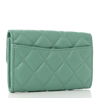 Chanel Caviar Quilted Flap Card Holder Wallet Light Green 3 of 8