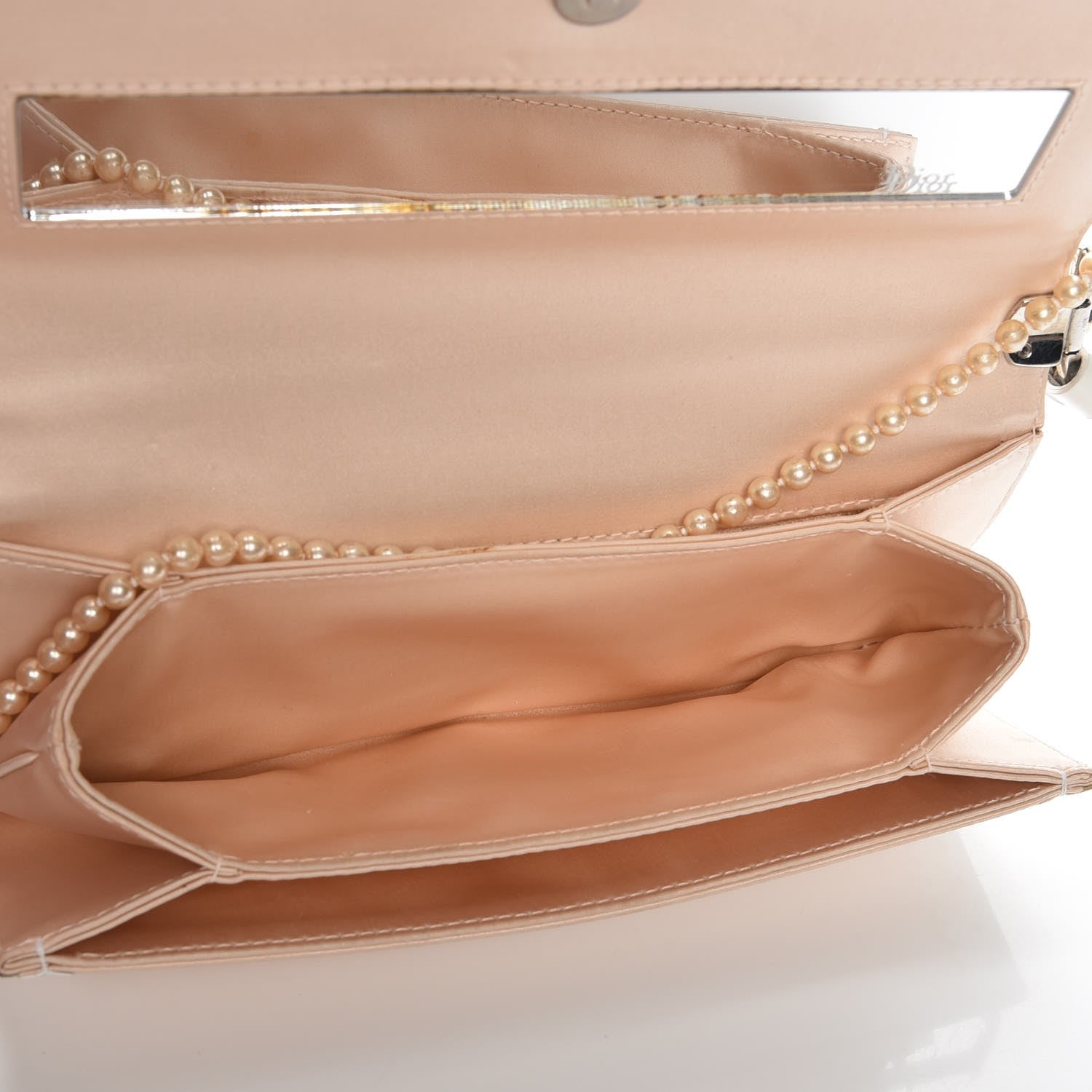 Christian Dior Satin Leather Perforated Pearl Clutch Pink White 6 of 9