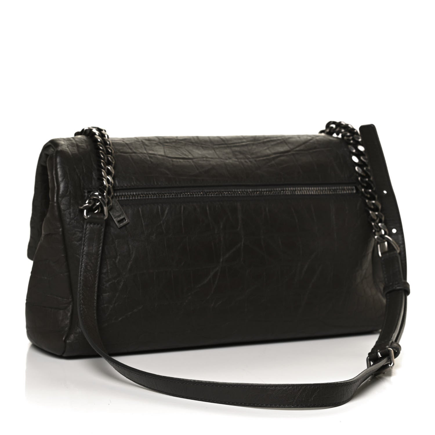 Saint Laurent Calfskin Crocodile Embossed Medium West Hollywood Monogram Fold-Over Dark Brown 3 of 10