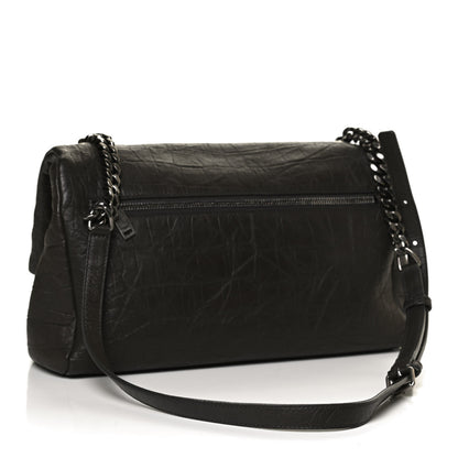 Saint Laurent Calfskin Crocodile Embossed Medium West Hollywood Monogram Fold-Over Dark Brown 3 of 10