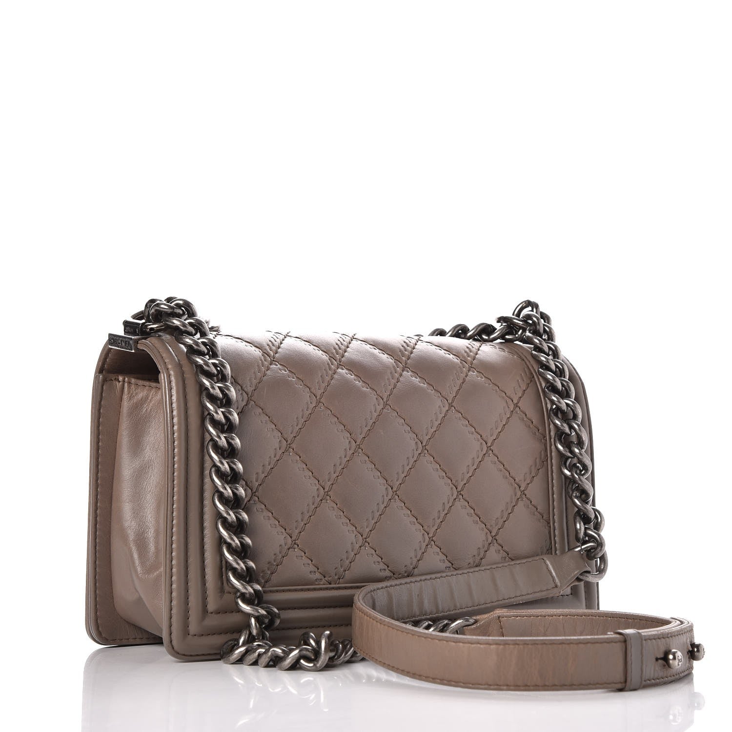 Chanel Calfskin Double Stitch Medium Boy Flap Grey 3 of 9
