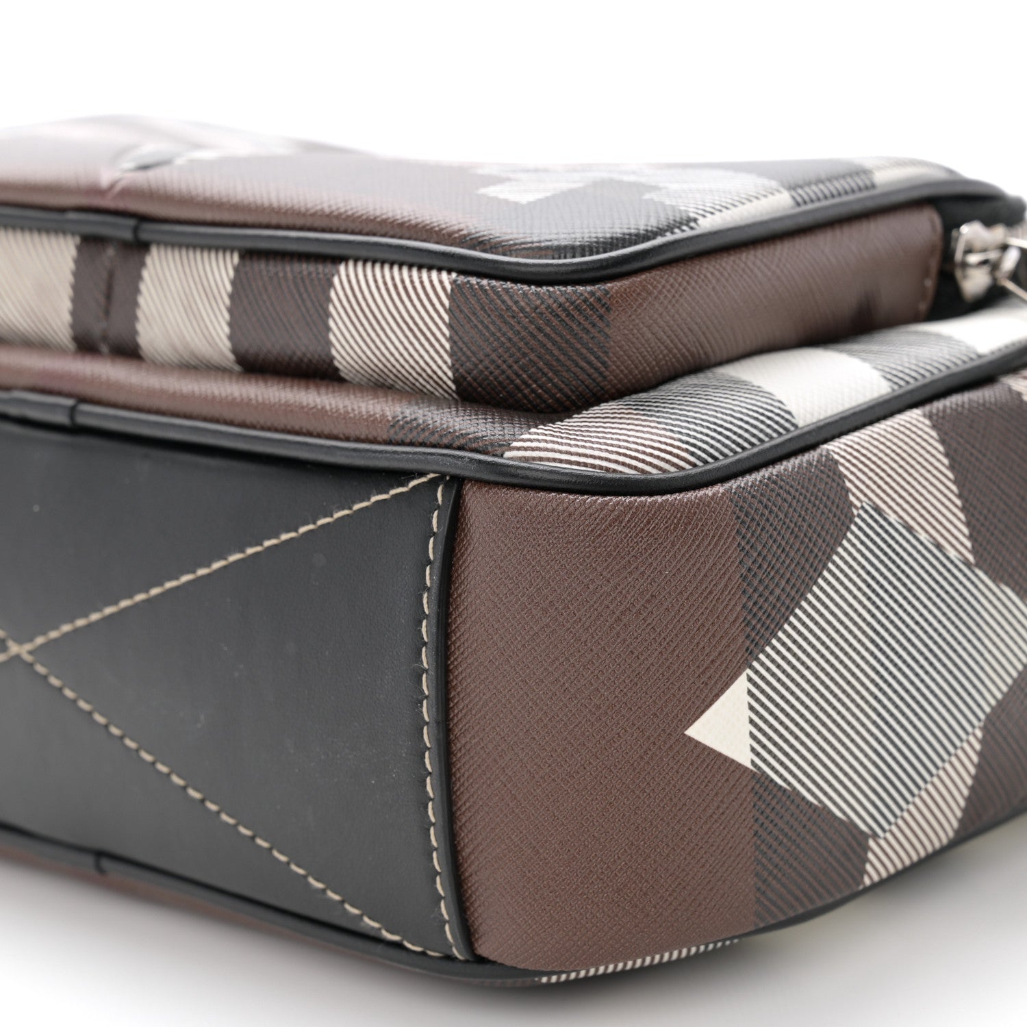 Burberry E-Canvas Calfskin Geometric Check Paddy Messenger Dark Birch Brown White 10 of 14