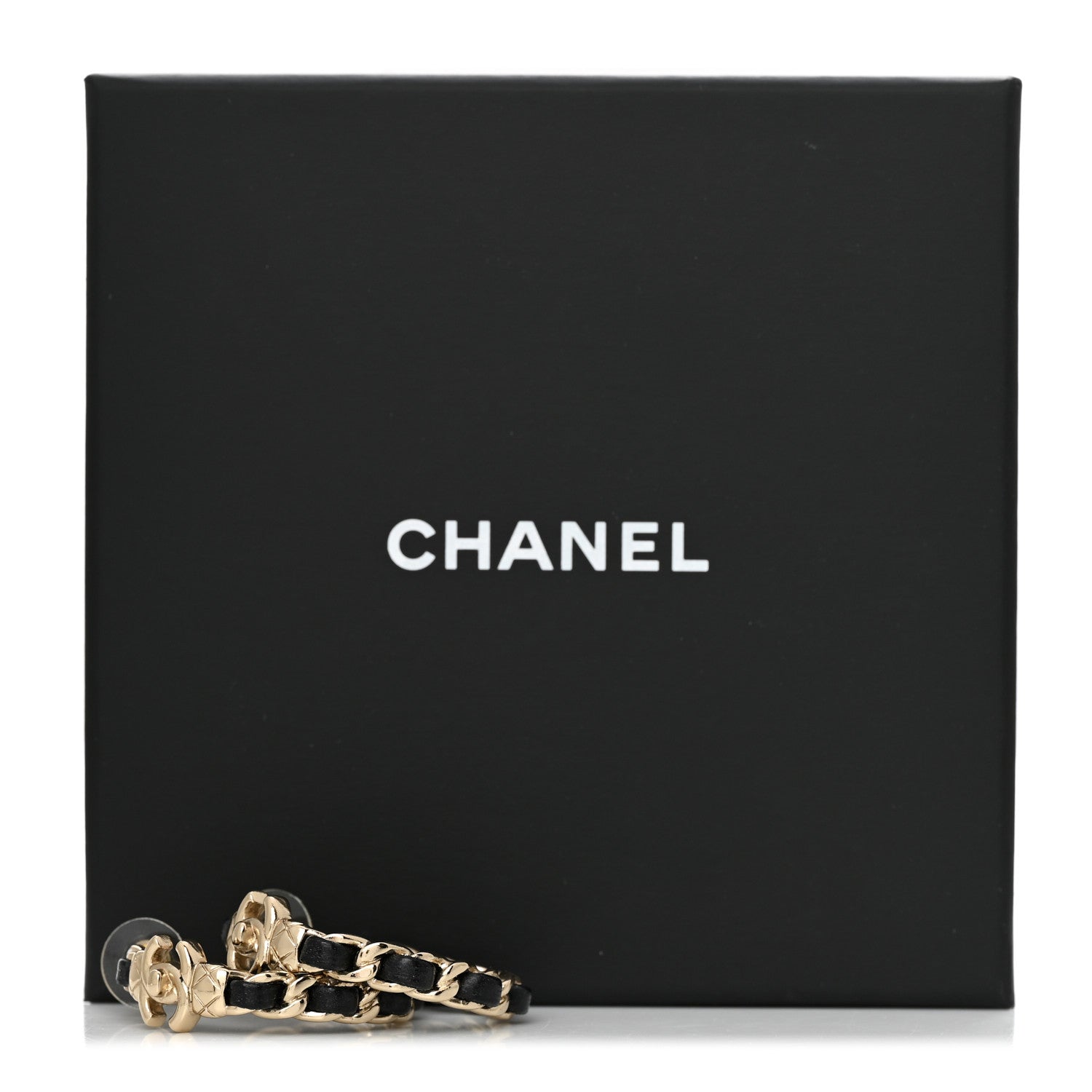 Chanel Metal Lambskin Quilted CC Turnlock Chain Hoop Earrings Gold Black 7 of 7