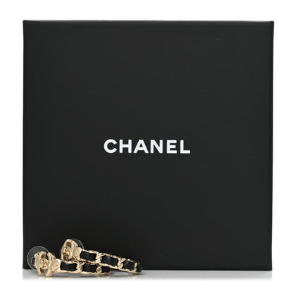 Chanel Metal Lambskin Quilted CC Turnlock Chain Hoop Earrings Gold Black 7 of 7