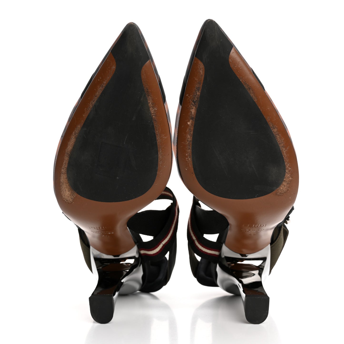 Technical Mesh FF Colibri 85mm Slingback Pumps 40 Tobacco Moro Bordeaux Black Militare