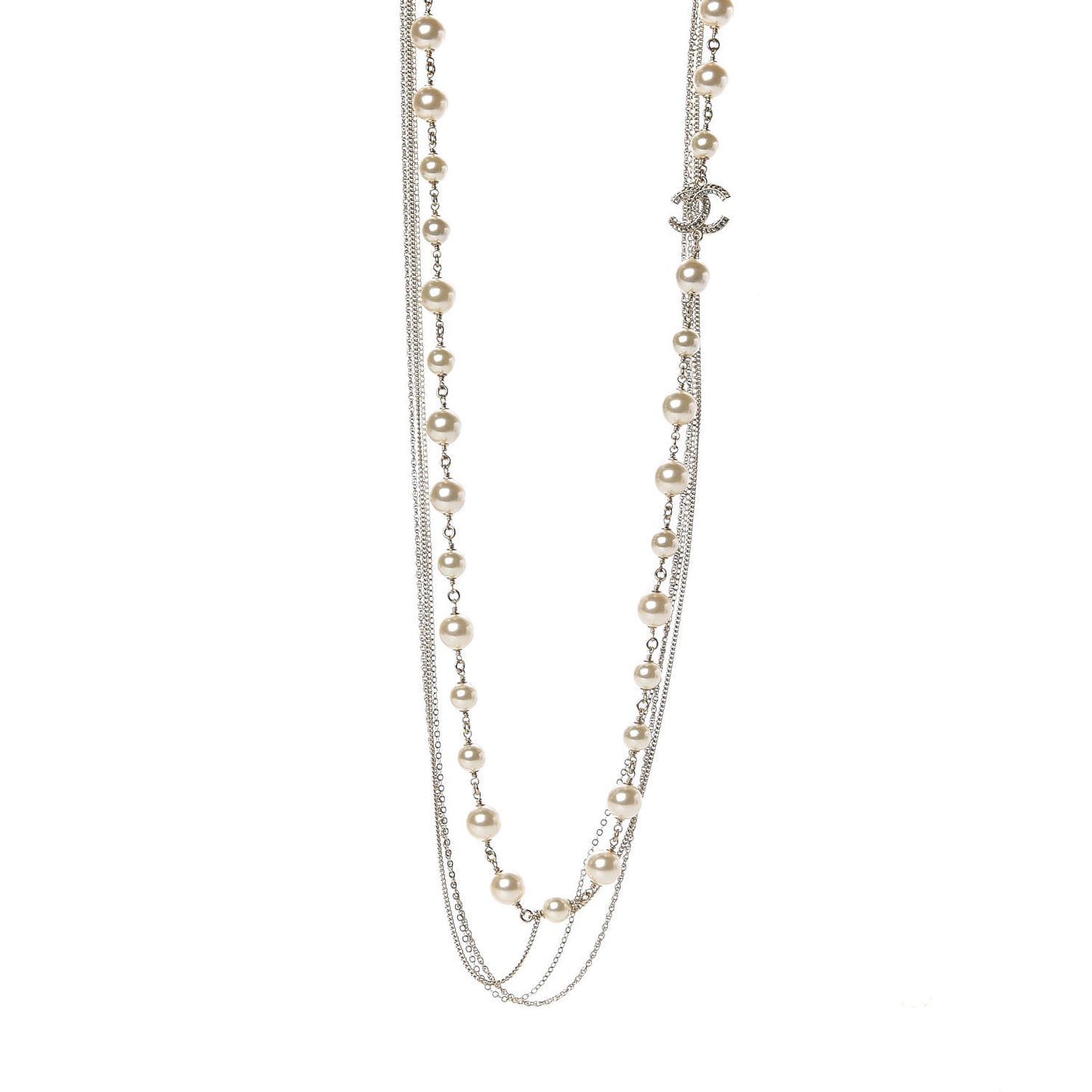 Pearl Chain CC Multi Strand Necklace Gold
